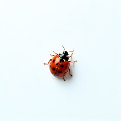 Fototapeta premium A tiny ladybug crawling on white background