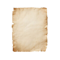 a piece of parchment paper, slightly aged with a rough texture and yellowed edges isolated PNG