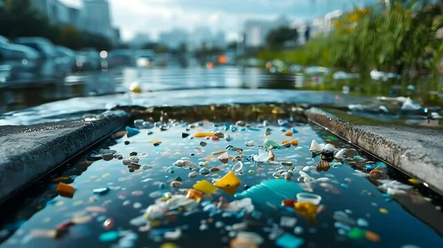 Garbage Nature Trash, A storm drain overflowing with microplastics and debris