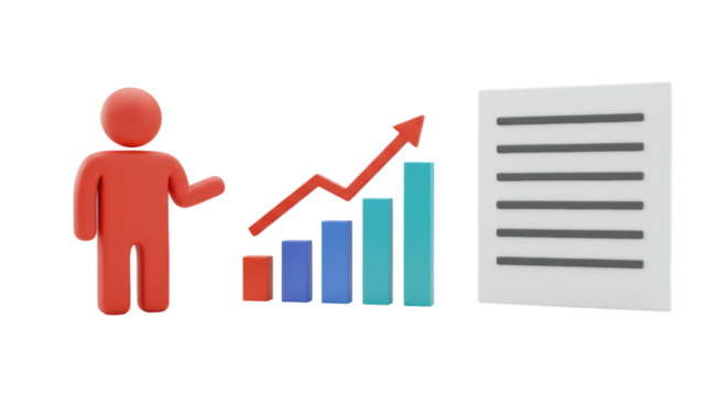 Isolated 3D Figure Presenting Data - Powered by Adobe