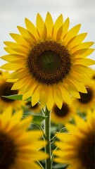 Fototapeta premium Sunlit Sunflower Majesty: Bold Bloom in a Field of Gold