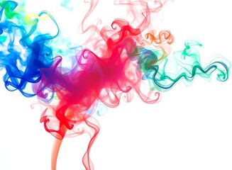 Fototapeta premium an image of a colorful smoke is in the air, there is a colorful smoke is in the air on a white background