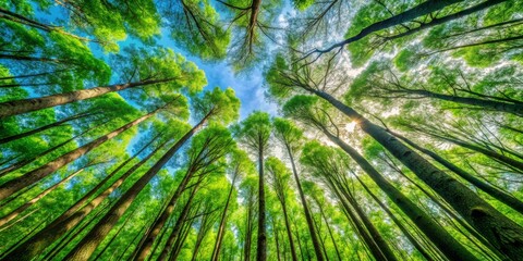 A Canopy of Vibrant Green Trees Reaching for the Sunny Sky Above