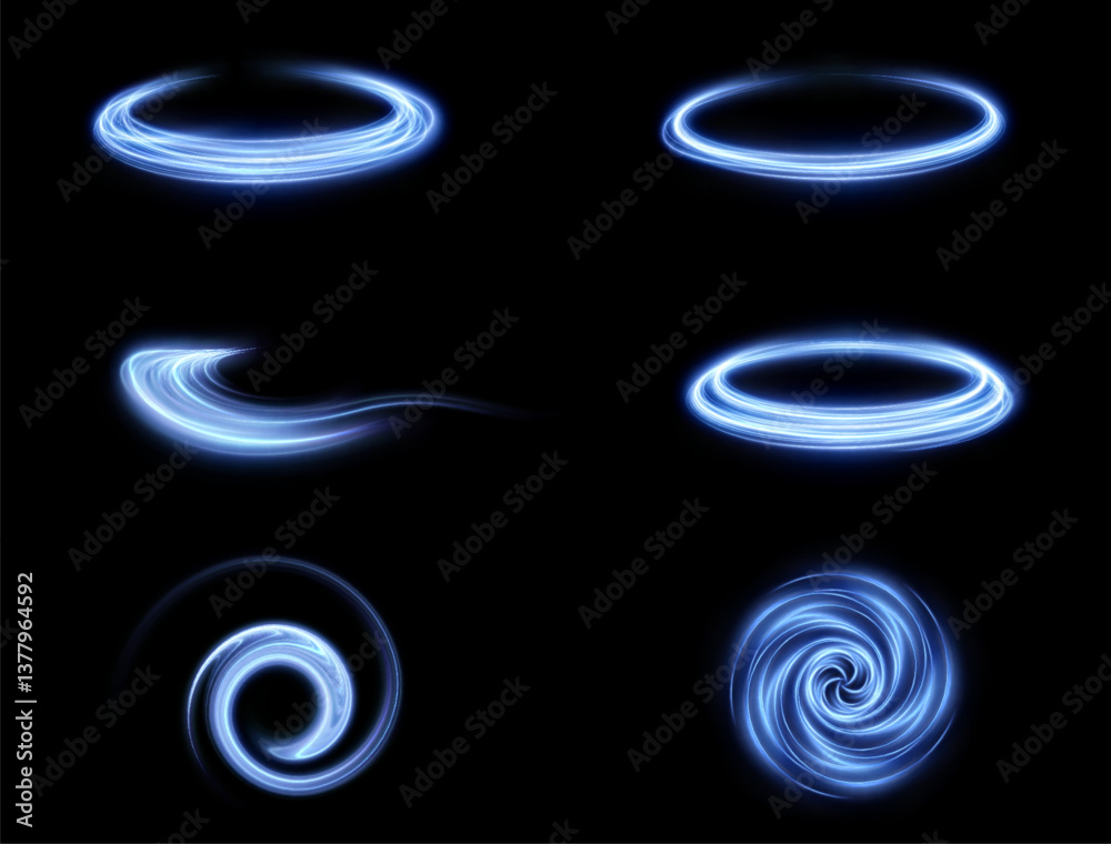 Poster dynamic swirl of light and energy with a futuristic design. featuring circular neon traces, glowing 