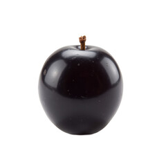 A single, dark purple plum with a small stem, isolated on a transparent background.