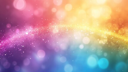Colorful sparkle background with bokeh lights and rainbow gradient.