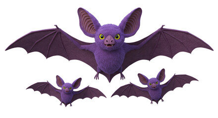 Isolated Cartoon Purple Bats Flying