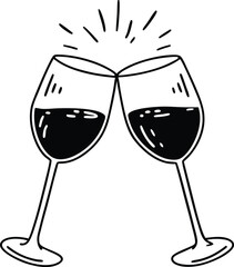 two glasses of wine vector silhouette illustration 