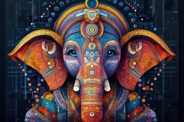 Obraz premium A colorful artistic representation of an elephant face detailed image
