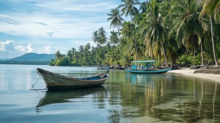 Traditional fishing boats anchored in the waters of Koh Bulon Lae.