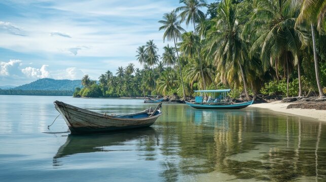 Traditional fishing boats anchored in the waters of Koh Bulon Lae.