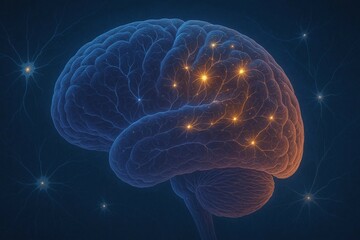 Glowing Neural Network in Close-Up Human Brain Illustration