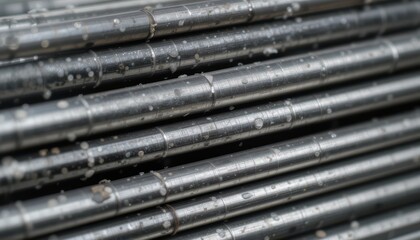 Obraz premium Stack of Metal Rods Close Up Detailed Texture Industrial Background