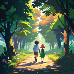 Obraz premium man and woman walking in autumn park