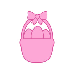 Pink Easter basket with eggs and bow silhouette. Cute flat vector for spring holidays, baby shower decor and festive cards.