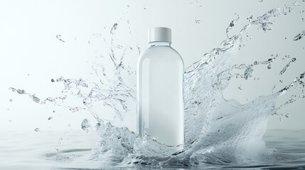 Realistic water bottle mockup with splash advertising design on for clean hydration branding