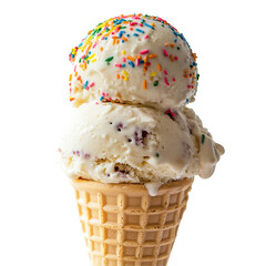 Indulge in a delightful scoop of ice cream topped with colorful sprinkles against a clean Transparent background, Sweet ice cream.  PNG background