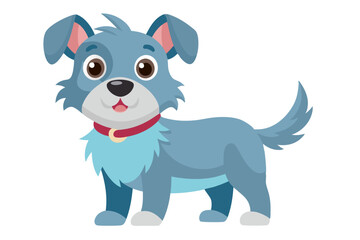 Cartoon Blue Dog with Red Collar Isolated on White Background, Happy Puppy Character Design