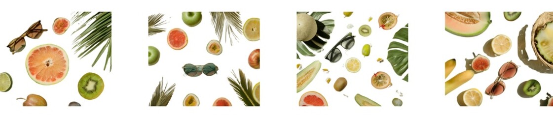 Sunny bright flat lay of summer fruit and sunglasses
