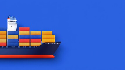 Container ship on vibrant blue background for transport