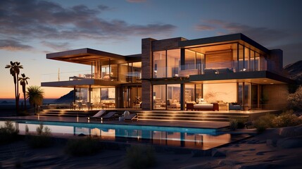 Fototapeta premium A photo of a sleek triple-story desert house.