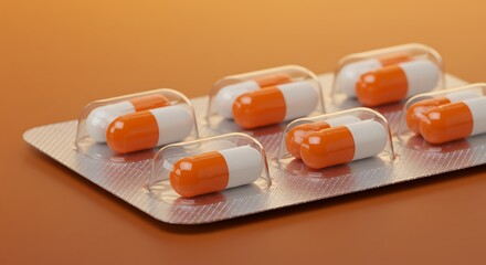 Orange And White Capsules Medicine Blister Pack AI Generated