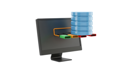 Isolated Computer Screen Connected to Database Illustration