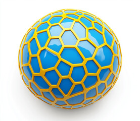 Fototapeta premium High-resolution vector illustration of a blue sphere with yellow hexagons in a symmetrical, bright, and detailed 3D render, perfect for modern design and digital projects.