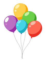 Cheerful Cartoon Balloons Birthday Party Celebration with Yellow, Green, Purple, Red, and Blue Colors, Isolated on White