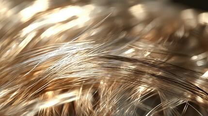 A macro 3D shot of individual hair strands with realistic texture and light reflections.