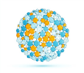 High-resolution vector illustration of a blue sphere with yellow hexagons in a symmetrical, bright, and detailed 3D render, perfect for modern design and digital projects.