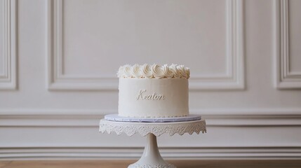National Keaton Day Elegant white cake with rosette icing on decorative stand in classic room