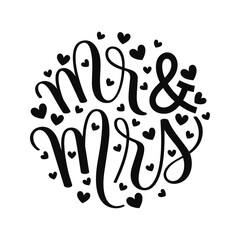 MR & MRS black vector brush calligraphy banner in circle shape