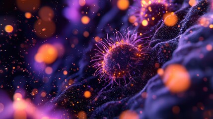 Fototapeta premium Dynamic virus illustration with vibrant particle background