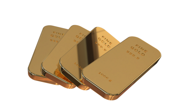 4 gold bullions fanned out -warm illuminated