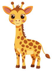 Obraz premium Cute Cartoon Giraffe for Kids, Adorable Animal with Spots and Smiling Face, Isolated on White Background
