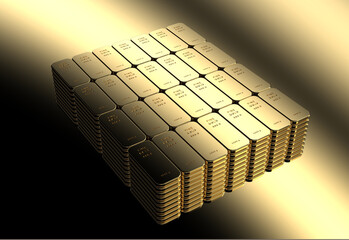 giant stack of cast gold bars 1000g - 1kg 