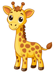 Fototapeta premium Cute Giraffe Cartoon Happy Animal Character, Isolated on White Background for Kids and Educational Resources