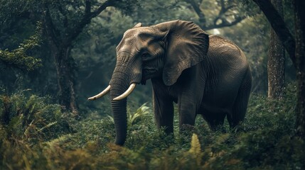 Fototapeta premium A large elephant is walking through a forest
