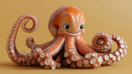 Cute cartoon octopus on a soft orange background