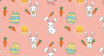Adorable Easter Bunnies Pastel Pink Pattern AI Generated