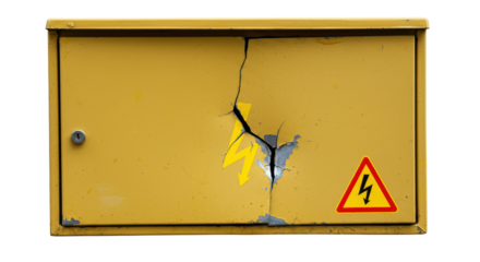 Isolated Damaged Yellow Electrical Box