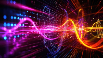 A mathematical function graph drawn in glowing neon colors.