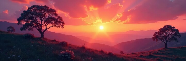 Soothing sunset landscape with gradient sky and trees , landscape, sunset