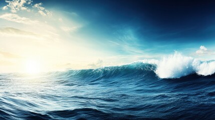Ocean Waves at Sunset Dramatic Seascape Powerful Blue Water