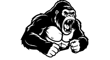 Fototapeta premium Fierce Roaring Gorilla Chest Up in Black and White