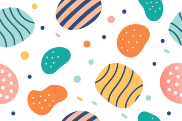 Playful Abstract Blob Pattern with Stripes and Dots on White Backdrop Fun and Modern Design