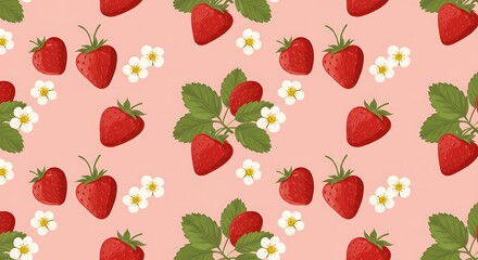 Sweet Strawberry Blossom Pattern Blush Pink Background AI Generated