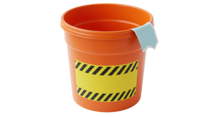 Isolated Orange Bucket with Caution Stripes and Blank Label