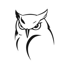 Owl logo. Bird icon template. Detailed pattern, strict look, symbol of wisdom, intelligence, protection, suitable for branding and design. Tribal owl, vector owl, owl emblem